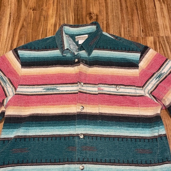 Coldwater Creek women’s small shirt button down shacket Striped Multicolor VTG - Picture 2 of 6